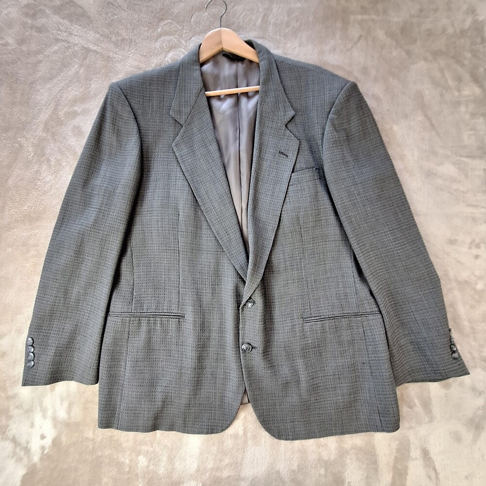 Vintage Lord & Taylor Suit Jacket Mens 48 Gray Wool Check Ventless USA 90s